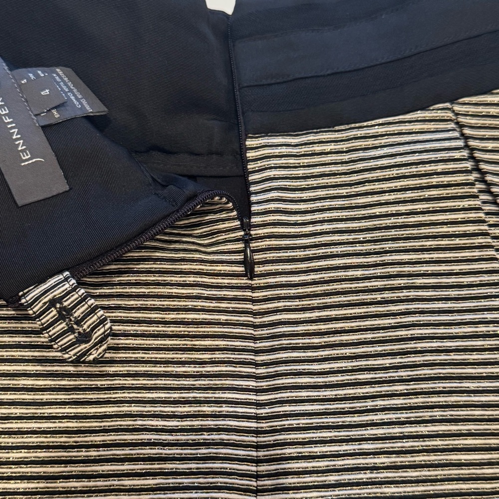 Jennifer Chun Pleated Silk Blend Gold Black White Skirt w/ Pockets Size 4 - Picture 8 of 16
